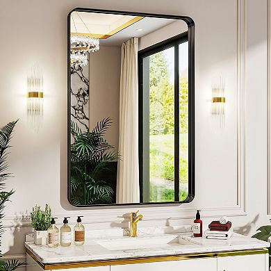 Black 30 in. W x 40 in. H Rectangle Aluminum Alloy Deep Frame Vanity Wall Mirror