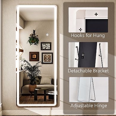 Rectangular 16 in. W x 60 in. H LED with 3-Color Dimmable Light Frameless Full Length Floor Mirror