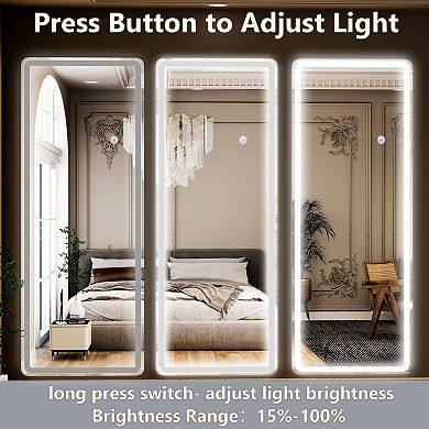 Rectangular 16 in. W x 60 in. H LED with 3-Color Dimmable Light Frameless Full Length Floor Mirror
