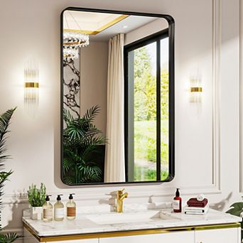 Black 30 in W x 48 in H Rectangle Aluminum Alloy Deep Frame Vanity Wall Mirror