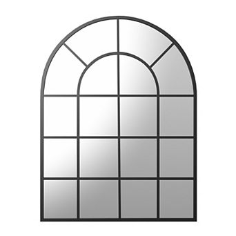 Unique Arched Black Grid Wall Mirror, Vintage Windowpane Decorative Mirror