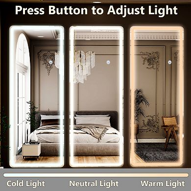 Rectangular 20 in. W x 63 in. H LED with 3-Color Dimmable Light Frameless Full Length Floor Mirror