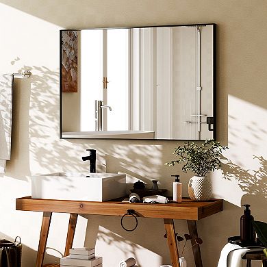Black 26 in. W x 38 in. H Rectangle Aluminum Alloy Frame Vanity Wall Mirror