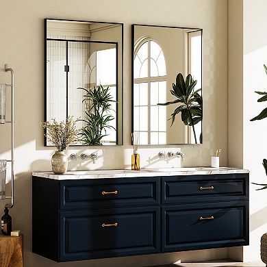 Black 26 in. W x 38 in. H Rectangle Aluminum Alloy Frame Vanity Wall Mirror