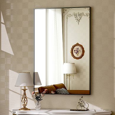 Black 26 in. W x 38 in. H Rectangle Aluminum Alloy Frame Vanity Wall Mirror