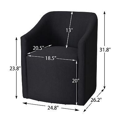 Modern Linen Barrel Back Upholstered Dining Armchair with Casters