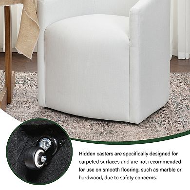 Modern Linen Barrel Back Upholstered Dining Armchair with Casters