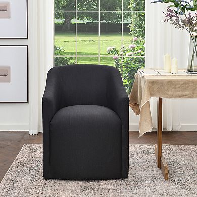 Modern Linen Barrel Back Upholstered Dining Armchair with Casters