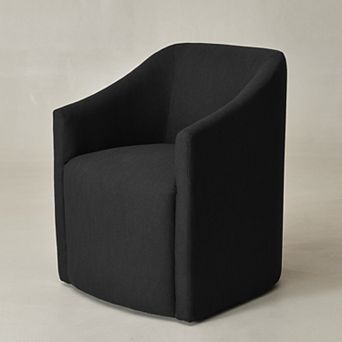 Modern Linen Barrel Back Upholstered Dining Armchair with Casters
