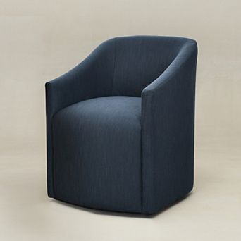 Modern Linen Barrel Back Upholstered Dining Armchair with Casters