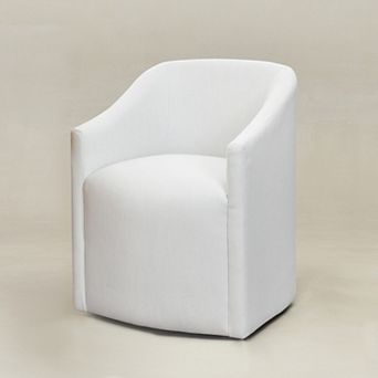 Modern Linen Barrel Back Upholstered Dining Armchair with Casters