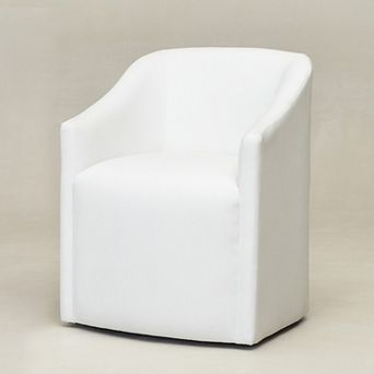 Modern Linen Barrel Back Upholstered Dining Armchair with Casters