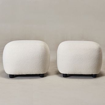 Round Boucle Upholstered Ottoman Soft Padded Footrest Set Of 2