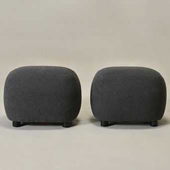 Round Boucle Upholstered Ottoman Soft Padded Footrest Set Of 2