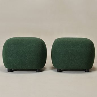 Round Boucle Upholstered Ottoman Soft Padded Footrest Set Of 2