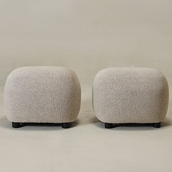 Round Boucle Upholstered Ottoman Soft Padded Footrest Set Of 2