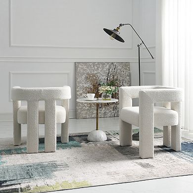 Modern Open-Back Boucle Upholstered Armchairs Set of 2