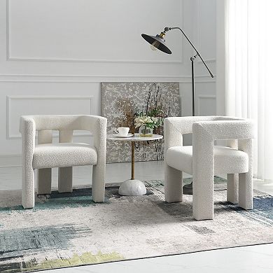 Modern Open-Back Boucle Upholstered Armchairs Set of 2