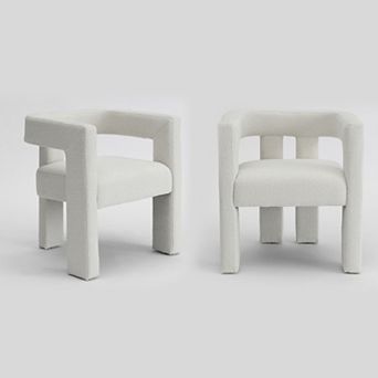 Modern Open-Back Boucle Upholstered Armchairs Set of 2