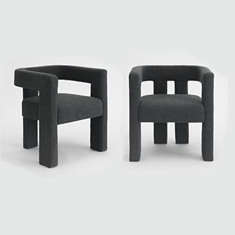 Modern Open-Back Boucle Upholstered Armchairs Set of 2