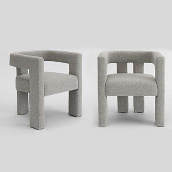 Modern Open-Back Boucle Upholstered Armchairs Set of 2
