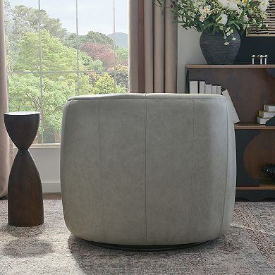 100% Genuine Leather Swivel Barrel Armchair with Pillow