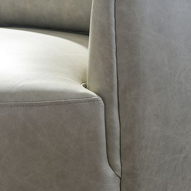 100% Genuine Leather Swivel Barrel Armchair with Pillow