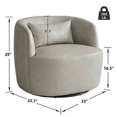 100% Genuine Leather Swivel Barrel Armchair with Pillow