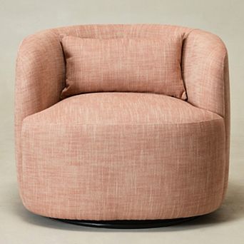 34" Wide Textured Linen Weave Upholstered Swivel Barrel Chair