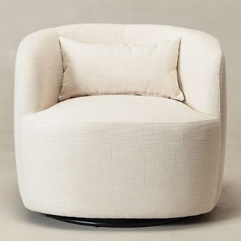 34" Wide Textured Linen Weave Upholstered Swivel Barrel Chair
