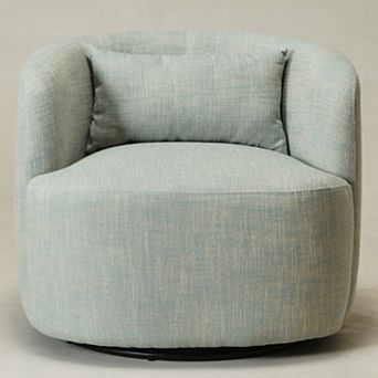 34" Wide Textured Linen Weave Upholstered Swivel Barrel Chair