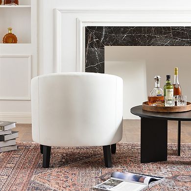 Tufted Small Faux Leather Barrel Club Chair