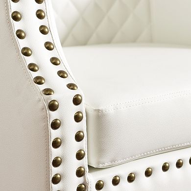 Tufted Small Faux Leather Barrel Club Chair