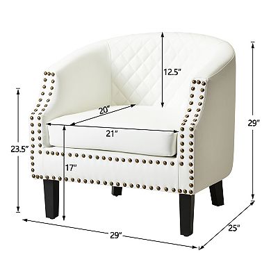 Tufted Small Faux Leather Barrel Club Chair