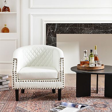 Tufted Small Faux Leather Barrel Club Chair