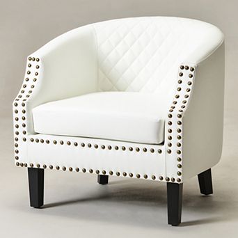 Tufted Small Faux Leather Barrel Club Chair