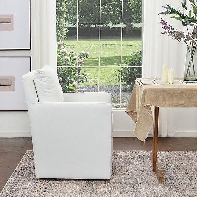 Modern Upholstered Linen Down Fill Dining Armchair with Casters