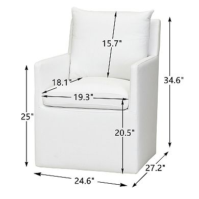 Modern Upholstered Linen Down Fill Dining Armchair with Casters