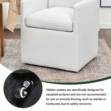 Modern Upholstered Linen Down Fill Dining Armchair with Casters