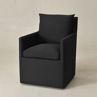 Modern Upholstered Linen Down Fill Dining Armchair with Casters