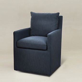 Modern Upholstered Linen Down Fill Dining Armchair with Casters