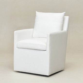 Modern Upholstered Linen Down Fill Dining Armchair with Casters