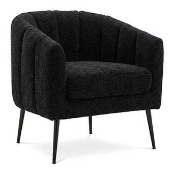 Upholstered Chenille Vanity Barrel Chair, Channel Tufted Lounge Accent Chair with Metal Legs