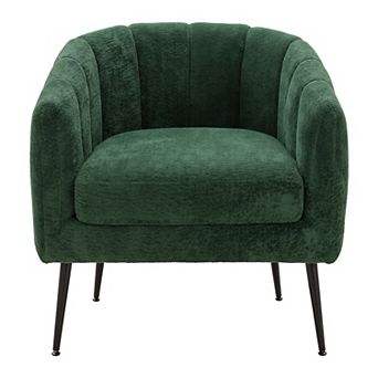 Upholstered Chenille Vanity Barrel Chair, Channel Tufted Lounge Accent Chair with Metal Legs