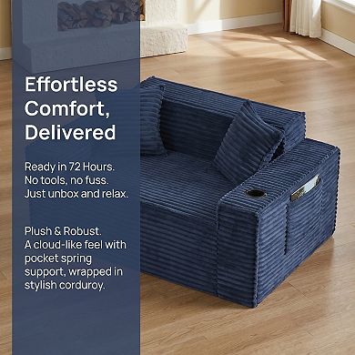 2-Seater Boneless Sofa, No Assembly Needed, Modern Corduroy Couch for Compact Living Rooms
