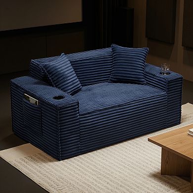 2-Seater Boneless Sofa, No Assembly Needed, Modern Corduroy Couch for Compact Living Rooms