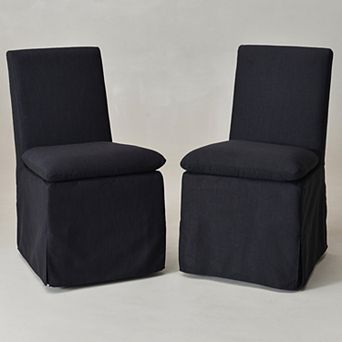 20" Wide Modern Performance Fabric Upholstered Slipcover Dining Side Chairs with Casters Set of 2