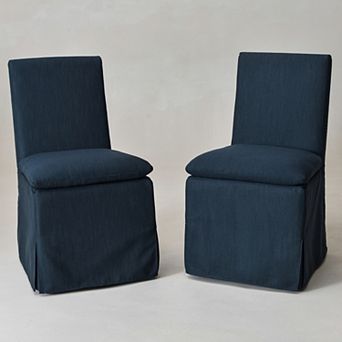 20" Wide Modern Performance Fabric Upholstered Slipcover Dining Side Chairs with Casters Set of 2