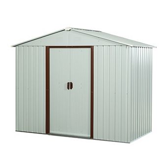 Loheer 8ft x 4ft Outdoor Metal Storage Shed with Foundation Heavy Duty Tool Organizer for Backyard