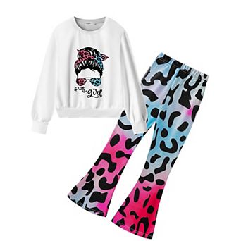 Arshiner Girls Piece Clothes Long Sleeve Sweatshirt Flared Pants Fall Clothing Set